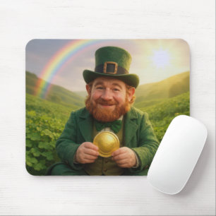 Irish Leprechaun With Gold Coin and Rainbow Mouse Pad