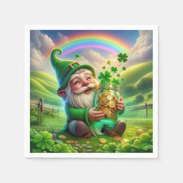 Irish Leprechaun With Gold Coins Napkin (Front)