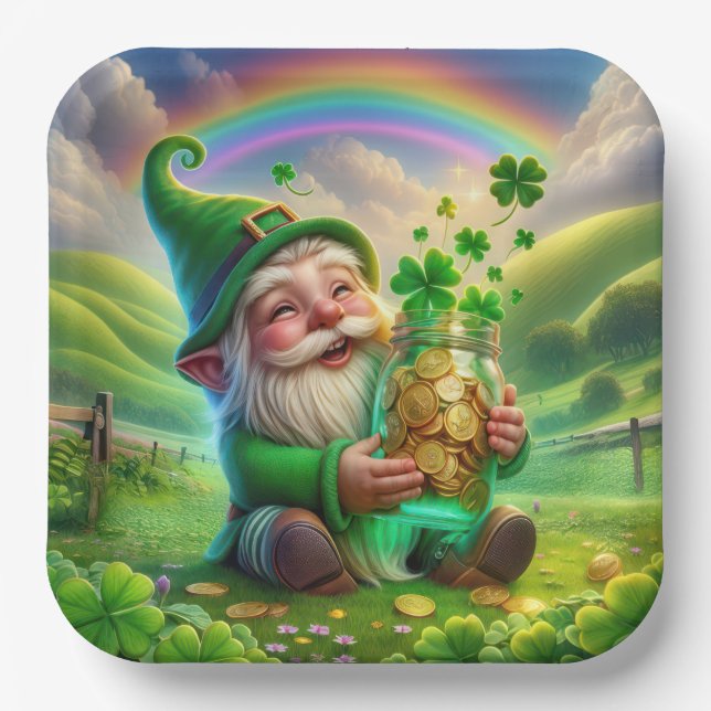 Irish Leprechaun With Gold Coins Paper Plate (Front)