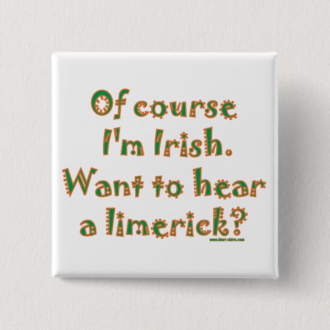 Irish Limerick 2 Inch Square Button (Front)