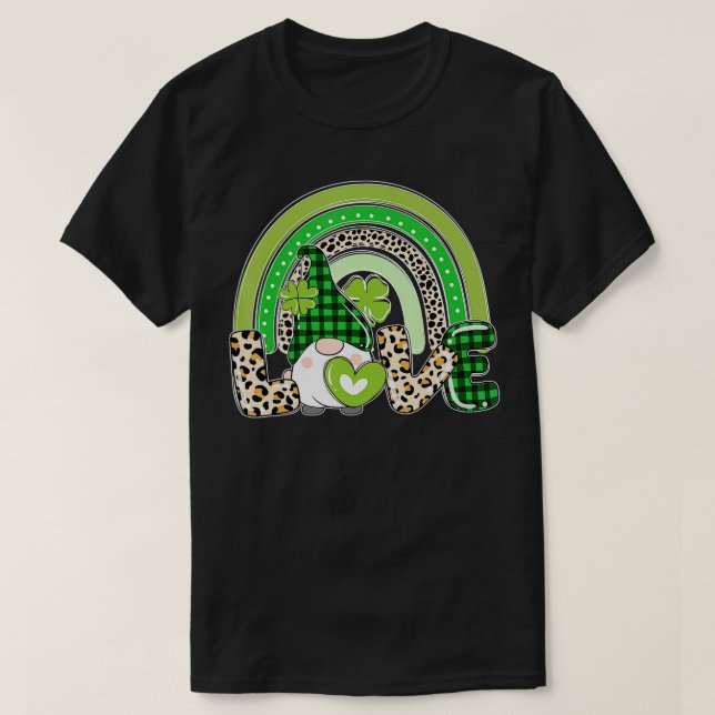 Irish Love Gnome Lucky Shamrock Rainbow Leopard St T-Shirt (Design Front)