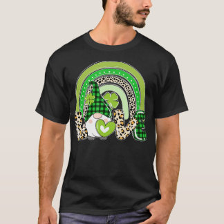 Irish Love Gnome Lucky Shamrock Rainbow Leopard St T-Shirt