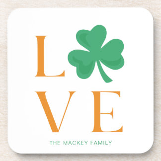 Irish Love Green and Orange Shamrock Family Coaster