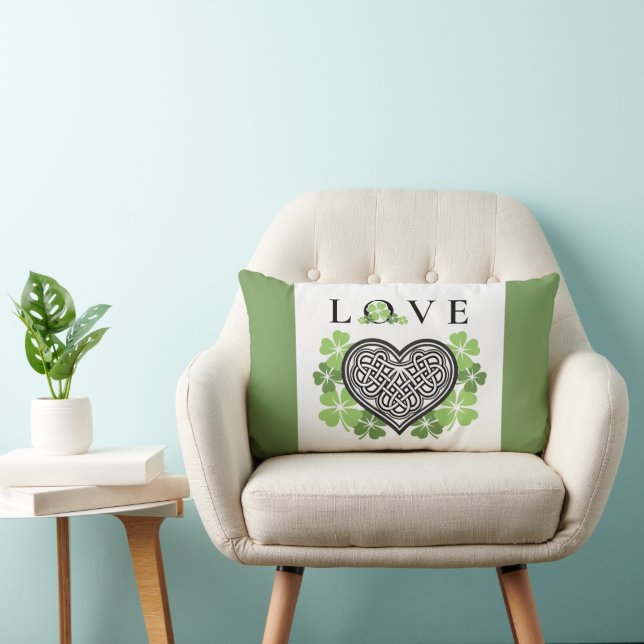 Irish LOVE Shamrock & Celtic Knot Heart Lumbar Pillow (Chair)