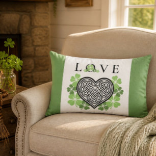 Irish LOVE Shamrock & Celtic Knot Heart Lumbar Pillow