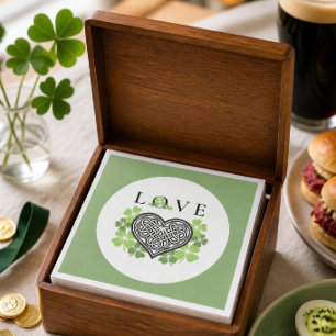Irish LOVE Shamrock & Celtic Knot Heart Paper Napkin