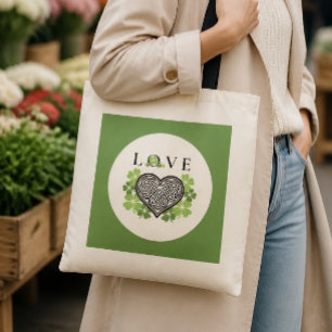 Irish LOVE Shamrock & Celtic Knot Heart Tote Bag