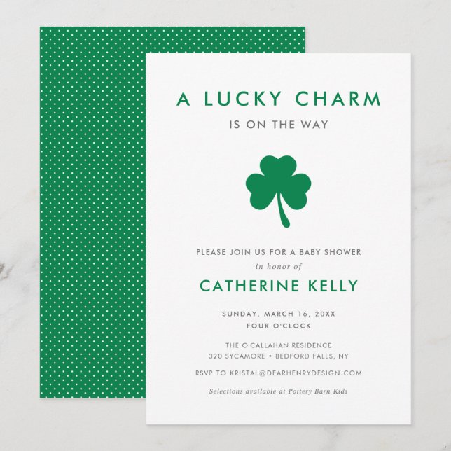 Irish Lucky Charm Spring Baby Shower Green Invitation (Front/Back)