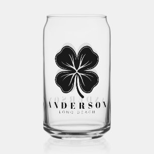 Irish Lucky Four Black Leaf Clover with Name Pint Can Glass
