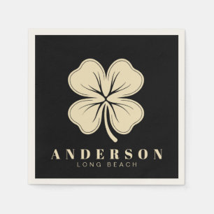 Irish Lucky Four Leaf Clover   Name Black Cocktail Napkin