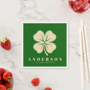 Irish Lucky Four Leaf Clover   Name Green Cocktail Napkin