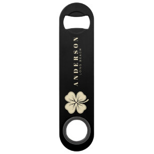 Irish Lucky Four Leaf Clover with Name Black Bar Key