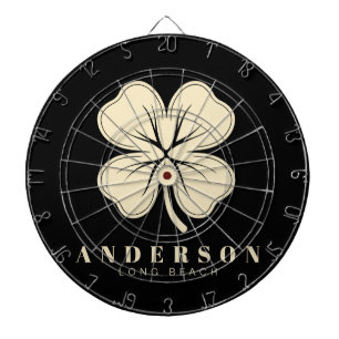 Irish Lucky Four Leaf Clover with Name Black Dartboard