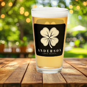 Irish Lucky Four Leaf Clover with Name Black Pint Glass