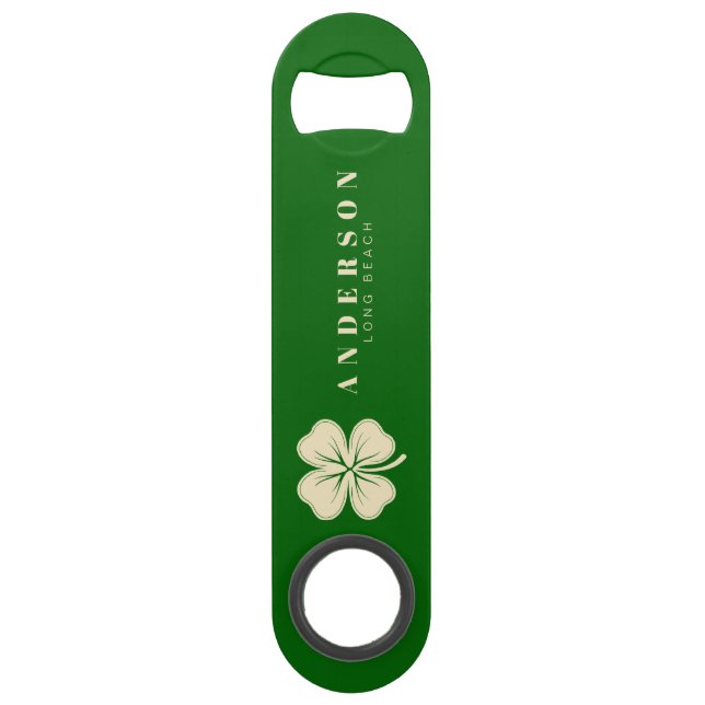 Irish Lucky Four Leaf Clover with Name Green Bar Key (Front)