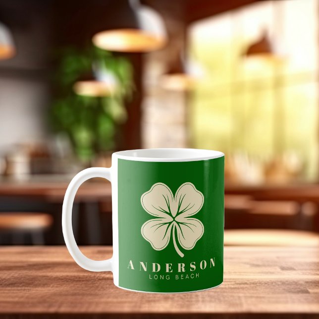 Irish Lucky Four Leaf Clover with Name Green Coffee Mug (Creator Uploaded)