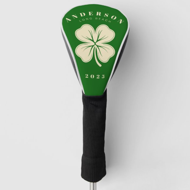 Irish Lucky Four Leaf Clover with Name Green Golf Head Cover (Front)