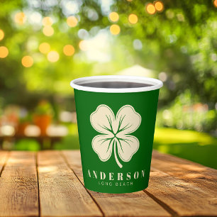 Irish Lucky Four Leaf Clover with Name Green Paper Cups