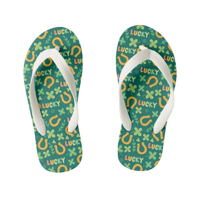 Irish LUCKY green pattern Kid's Flip Flops (Footbed)