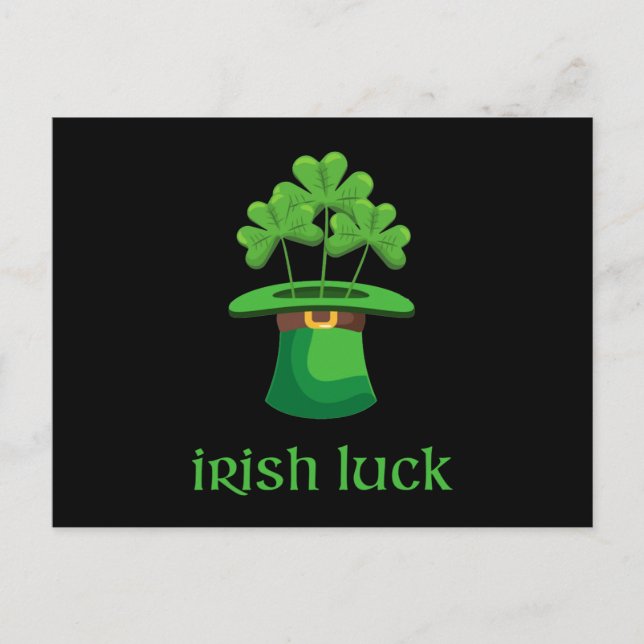 Irish Lucky Shamrock Clover Leprechaun Green Hat Postcard (Front)