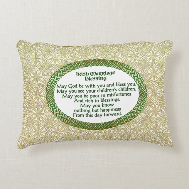 Irish Marriage Blessing, Gold & Green Wedding Accent Pillow (Front)