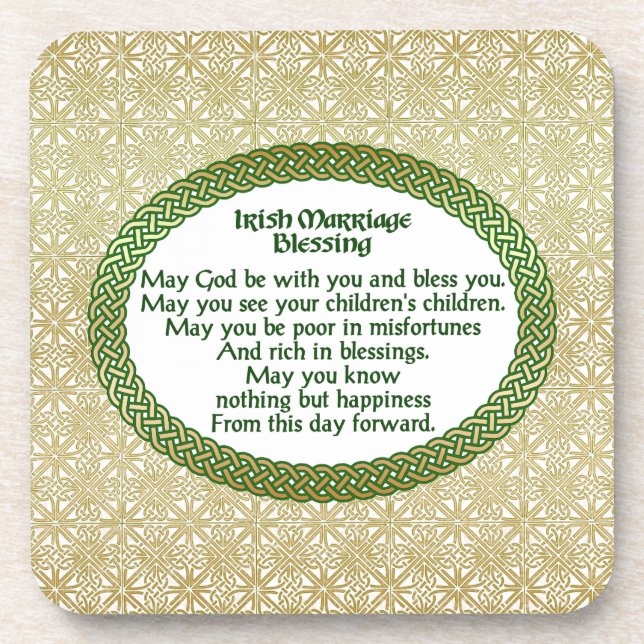 Irish Marriage Blessing, Gold & Green Wedding Coaster (Front)