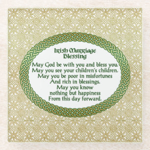 Irish Marriage Blessing, Gold & Green Wedding Glass Coaster