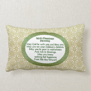 Irish Marriage Blessing, Gold & Green Wedding Lumbar Pillow