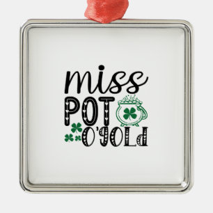 Irish Miss Pot O Gold Metal Ornament