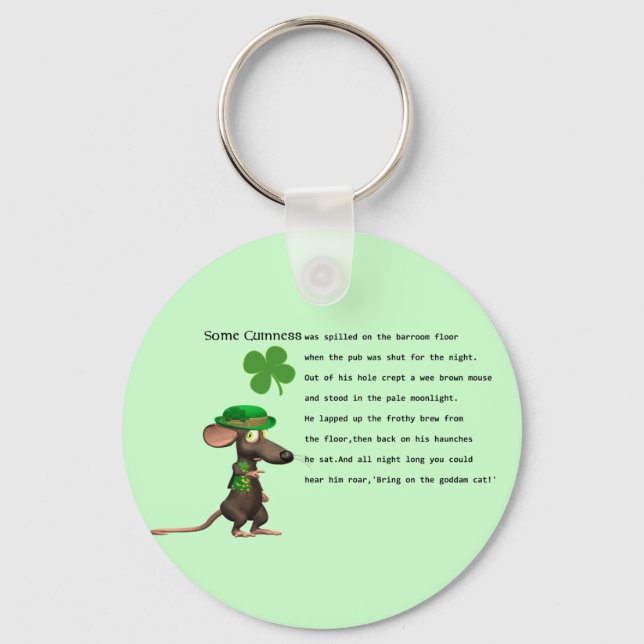 Irish Mouse drinking beer Keychain (Front)