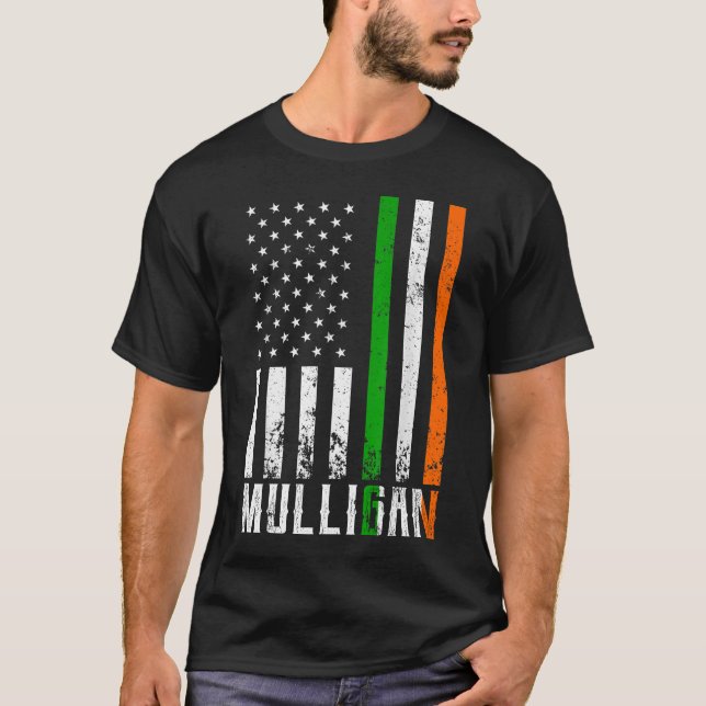 Irish MULLIGAN Family American Flag Ireland Flag T-Shirt (Front)