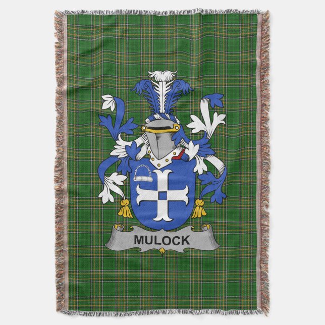  Irish Mulock or Mullock Coat of Arms Family Crest Throw Blanket (Front Vertical)