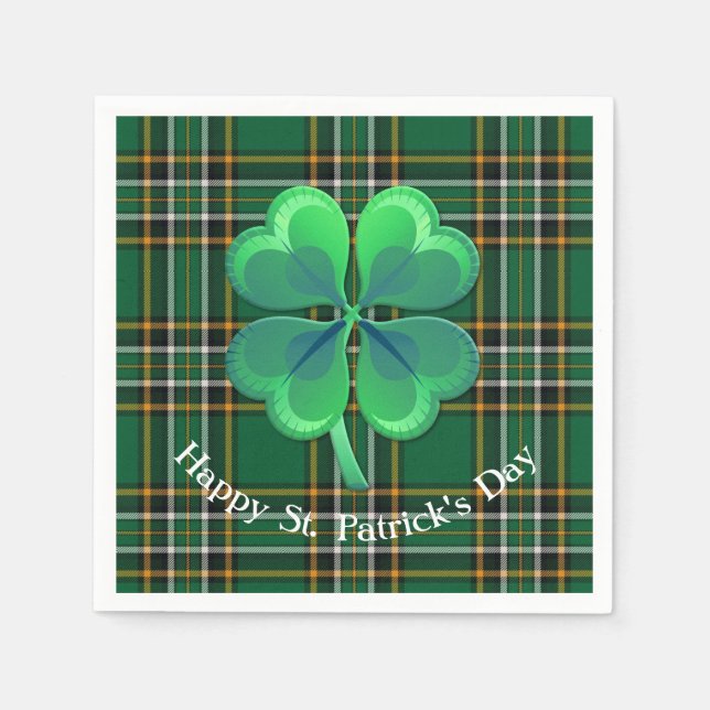 Irish National Plaid with Shamrock Paper Napkin (Front)
