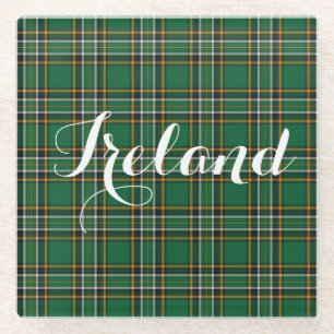 Irish National Tartan Plaid Personalized Glass Coaster