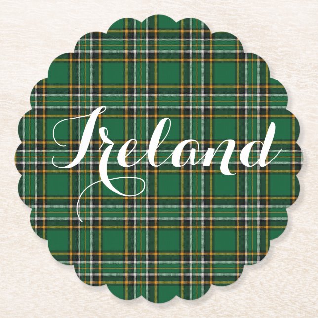 Irish National Tartan Plaid Personalized Paper Coaster (Front)