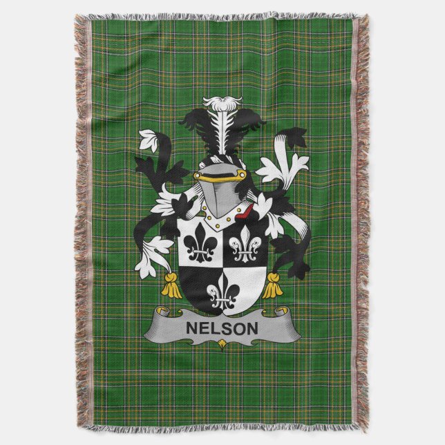  Irish Nelson or Nealson Coat of Arms Family Crest Throw Blanket (Front Vertical)