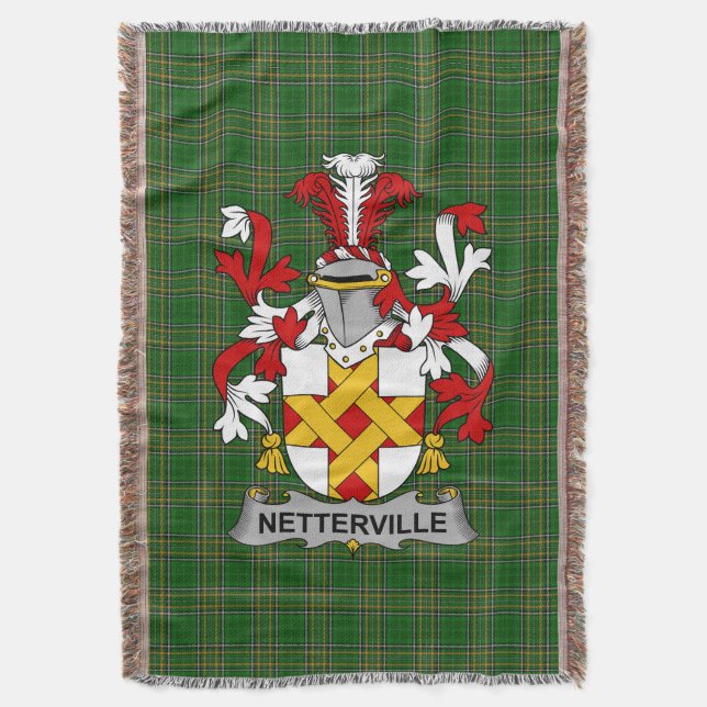  Irish Netterville or Netterfield Coat of Arms Fam Throw Blanket (Front Vertical)