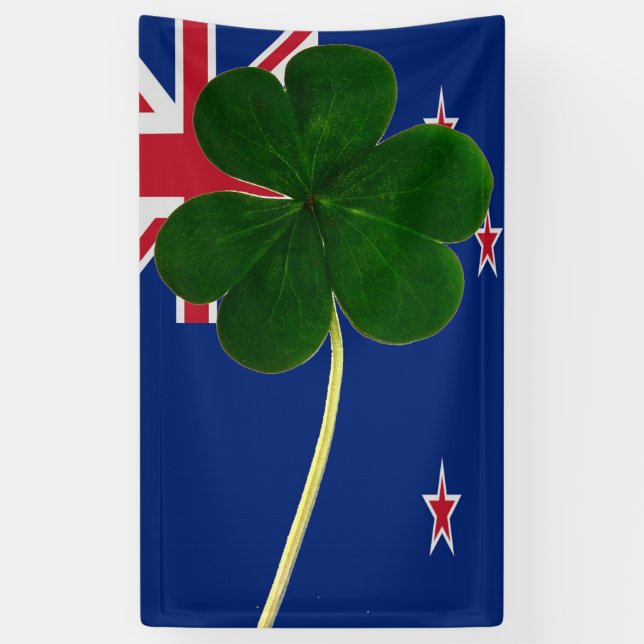 Irish New Zealand Flag Shamrock Clover St. Patrick Banner (Vertical)