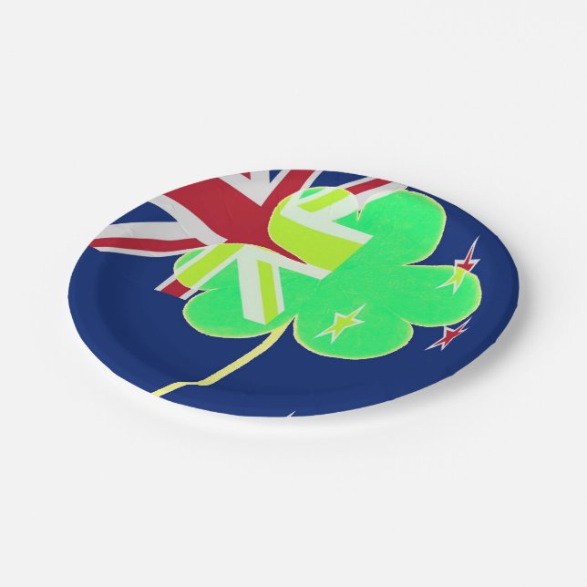 Irish New Zealand Flag Shamrock Clover St. Patrick Paper Plate (Angled)