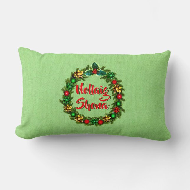 Irish Nollaig Shona Merry Christmas Lumbar Pillow (Front)