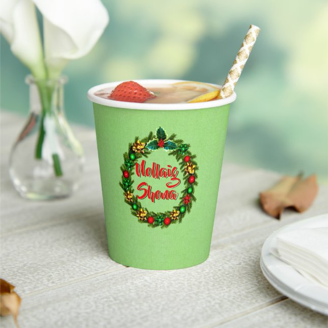 Irish Nollaig Shona Merry Christmas Paper Cups (Insitu)