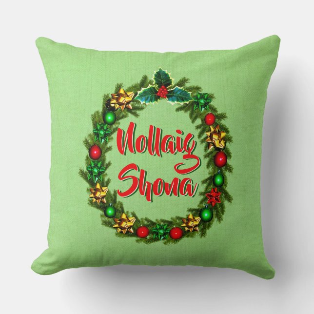 Irish Nollaig Shona Merry Christmas Throw Pillow (Front)