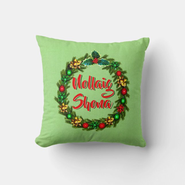 Irish Nollaig Shona Merry Christmas Throw Pillow (Front)