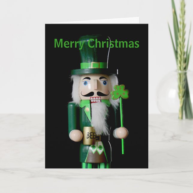 Irish Nutcracker w Personalized Message Holiday Card (Front)