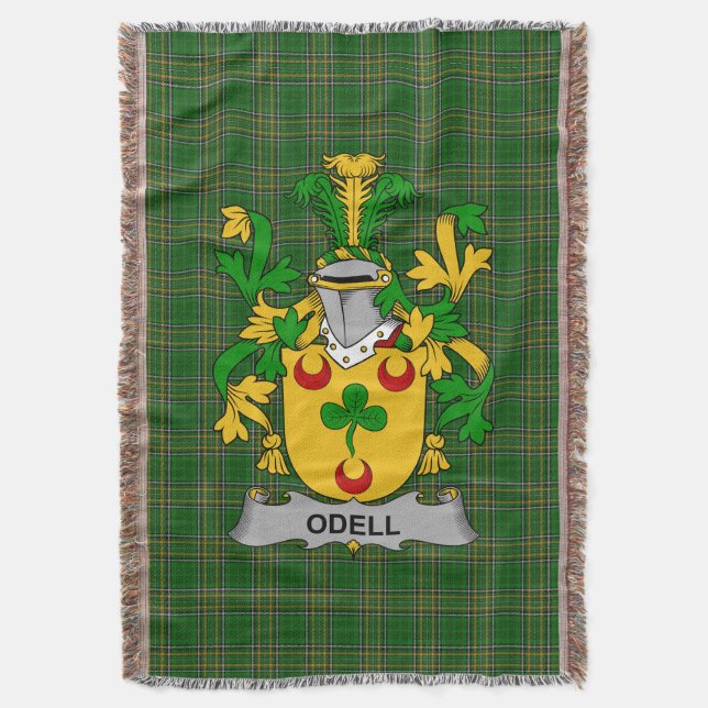  Irish Odell Coat of Arms Family Crest Ireland Throw Blanket (Front Vertical)