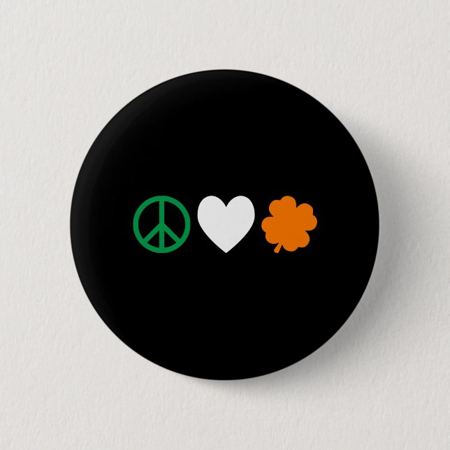 Irish Peace Love & Shamrocks 2 Inch Round Button (Front)