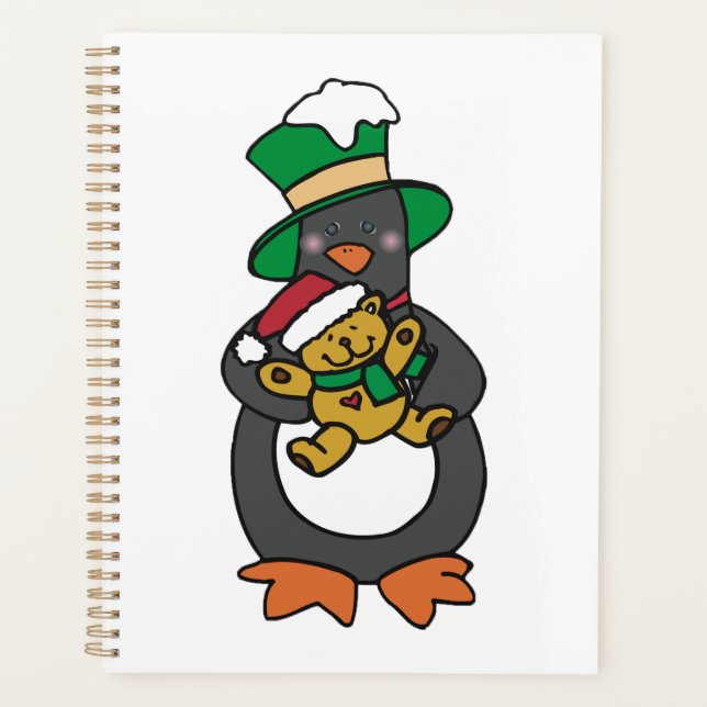 Irish Penguin Holding Christmas Teddy Bear (Devant)