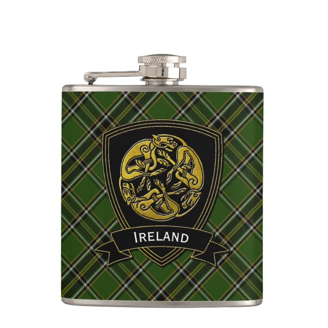 Irish Plaid Celtic Symbol Hip Flask (Front)
