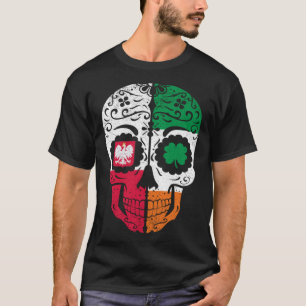 Irish Polish Sugar Skull Ireland Poland Flag St Pa T-Shirt