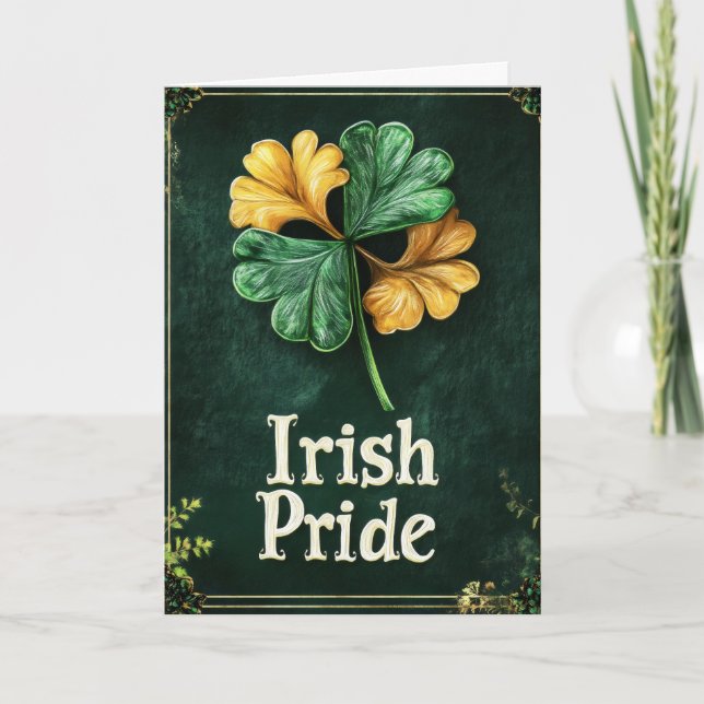 Irish Pride Gold Green Clover Holiday Card (Front)